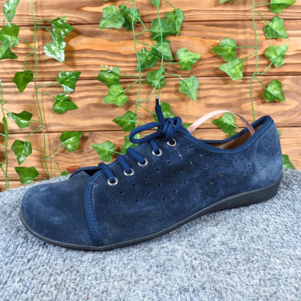 Helvesko Women Casual Lace Up Flat Shoes Size 40 Comfort Walking Navy Blue Suede